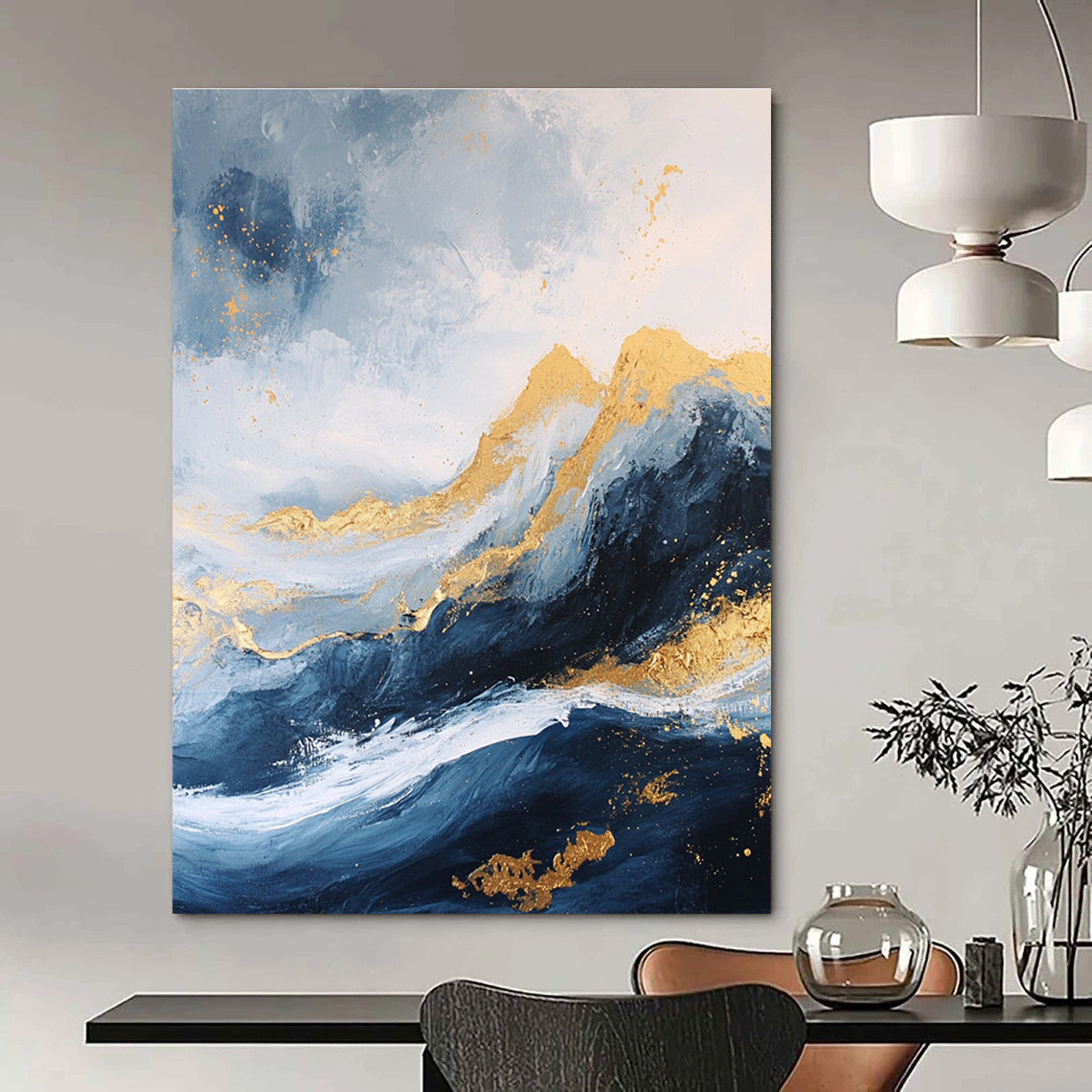 Blue and Gold Mountain Abstract - Luxurious Landscape Abstract Art GAB0458
