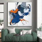 Blue Orange White Abstract Painting with Playful Brushstrokes WINK595