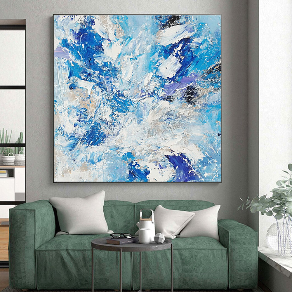 Blue White Gold Abstract Painting with Coastal Opulence WINK516