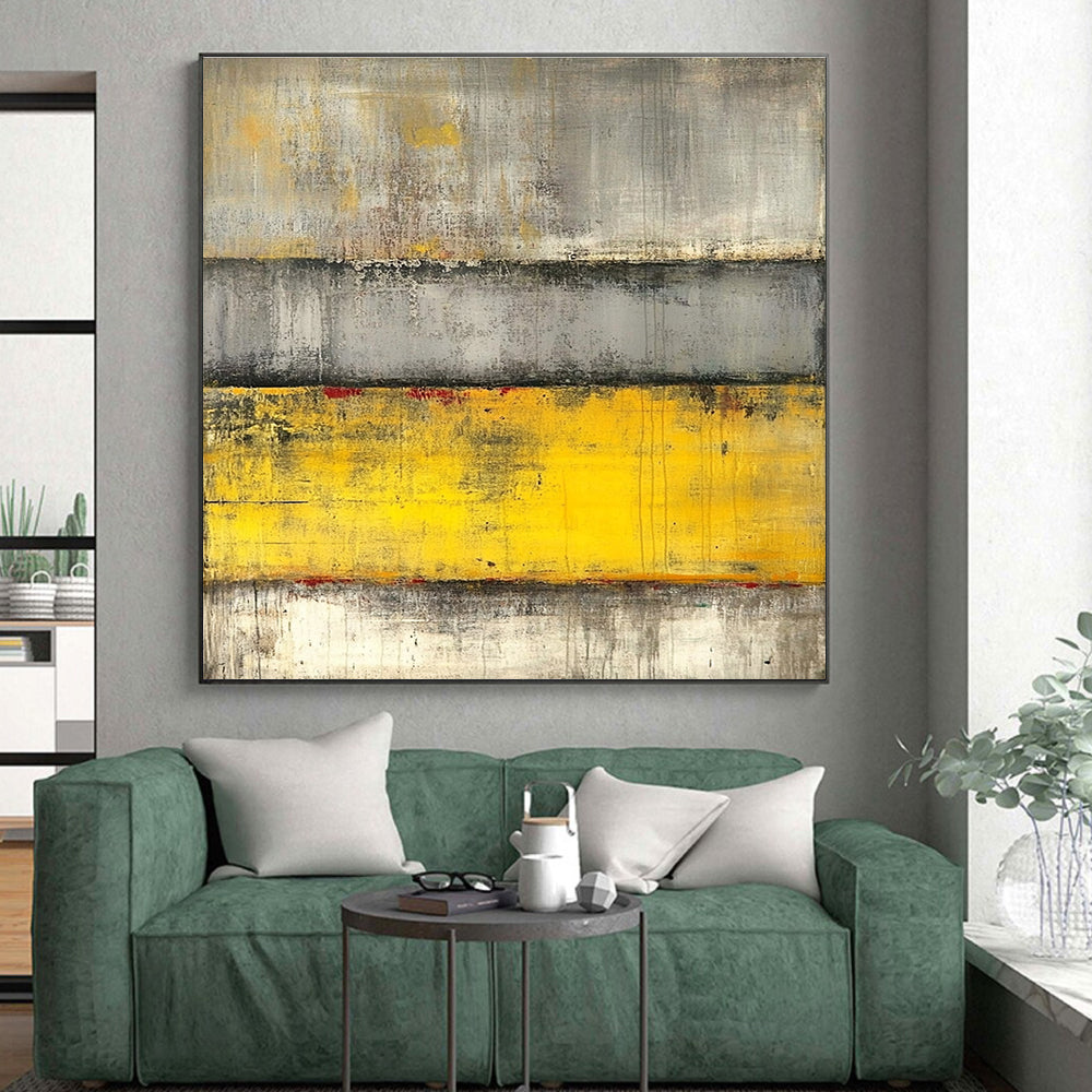 Gray Yellow Red Abstract Painting with Layered Intensity WINK542