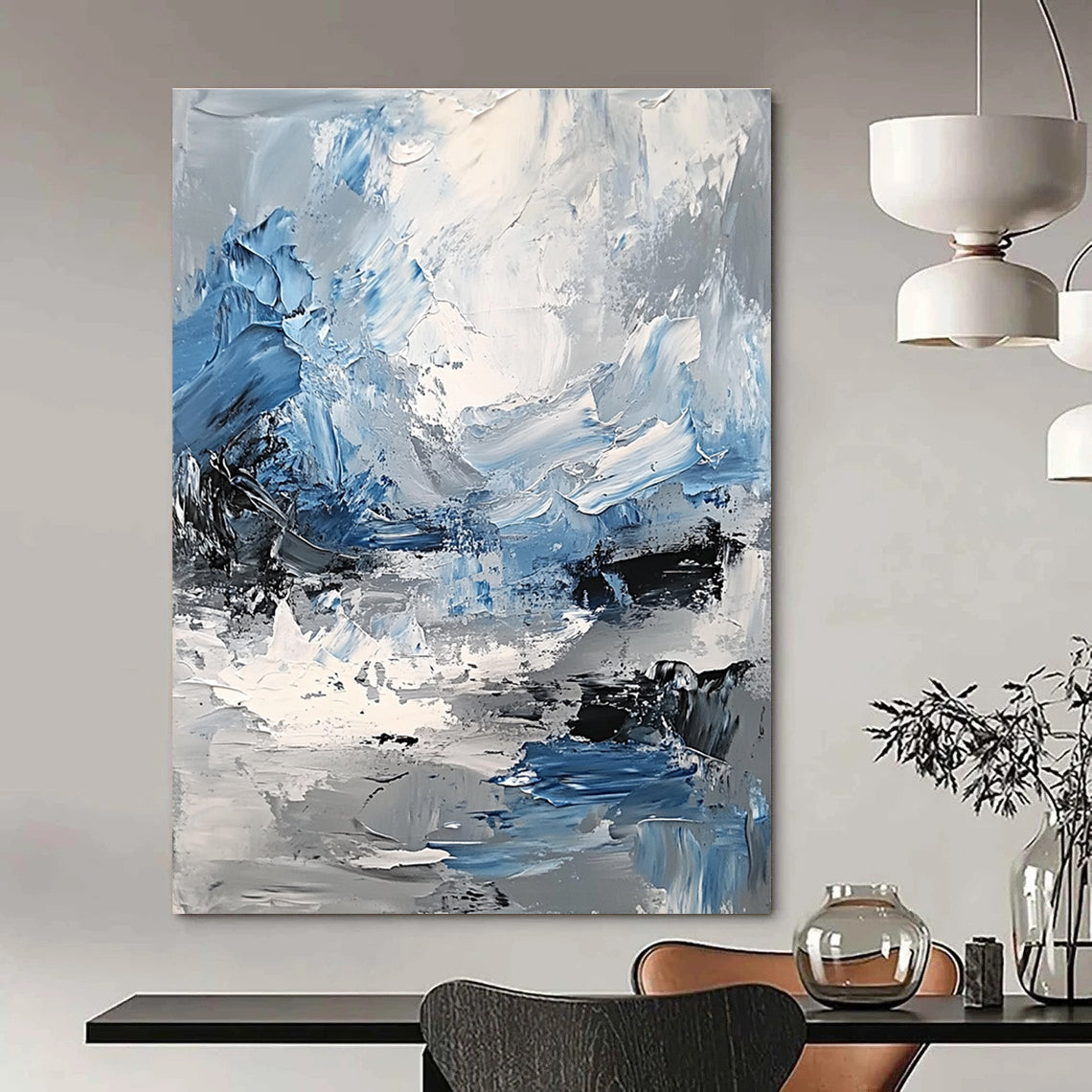Blue and Gray Abstract Landscape Painting for Minimalist Spaces GAB0713