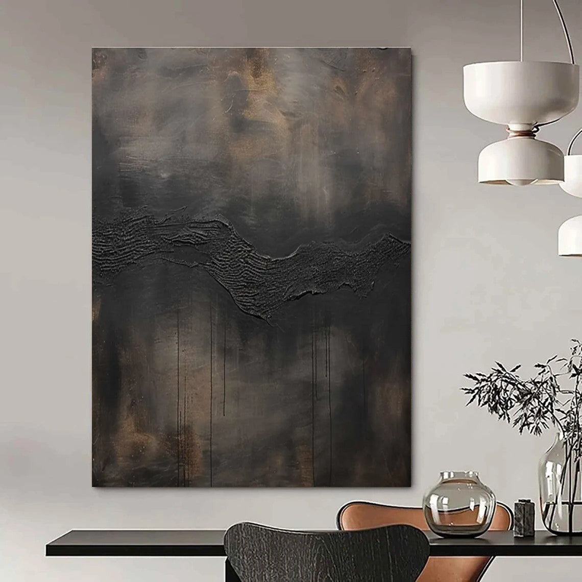 Dark Textured Wave Abstract Painting for Moody Home Theaters HENG506