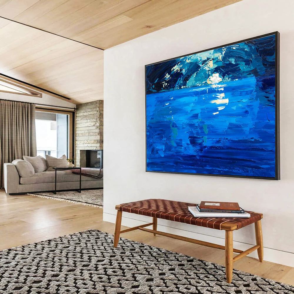 Moonlit Sea Abstract Painting for Seaside Bedroom Retreats YHT448