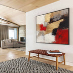 Gold Red Abstract Fusion Painting with Bold Textured Contrasts ABS539