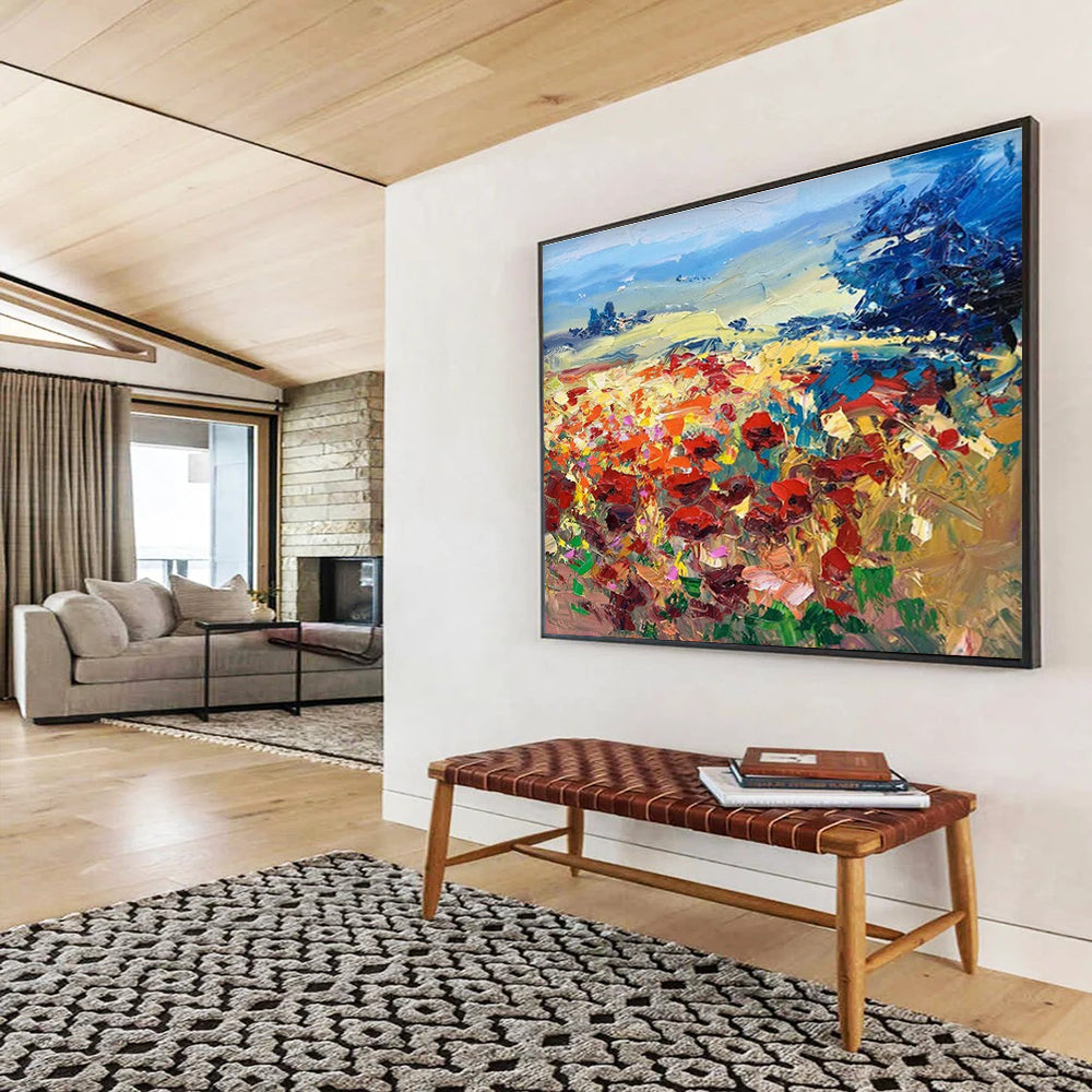 Vivid Poppy Field Abstract Painting for Art Galleries Focused on Nature YHT475