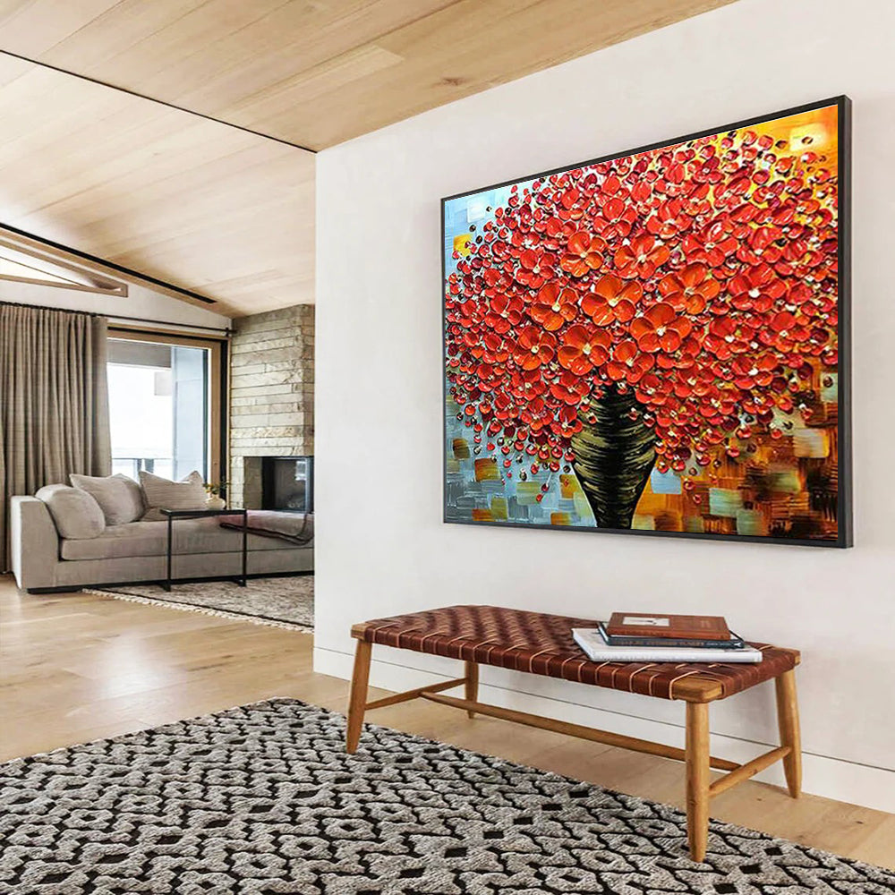 Red Flower Vase Abstract Painting for Bold Dining Rooms YHT226