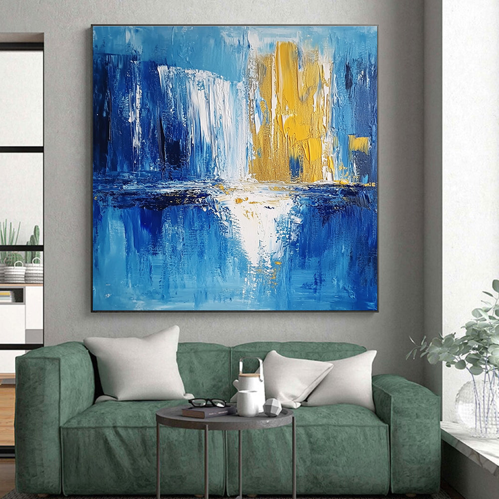 Blue - Gold Reflection Abstract Painting with Ethereal Harmony WINK390