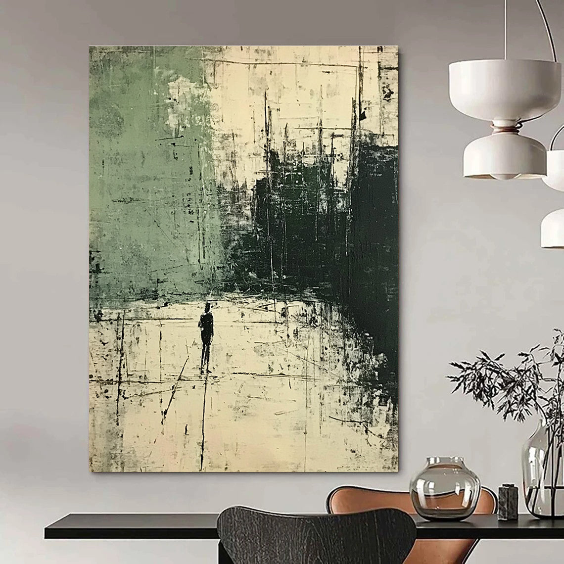 Solitary Figure in Urban Abstract Painting for Thought - Provoking Study Rooms GAB0800