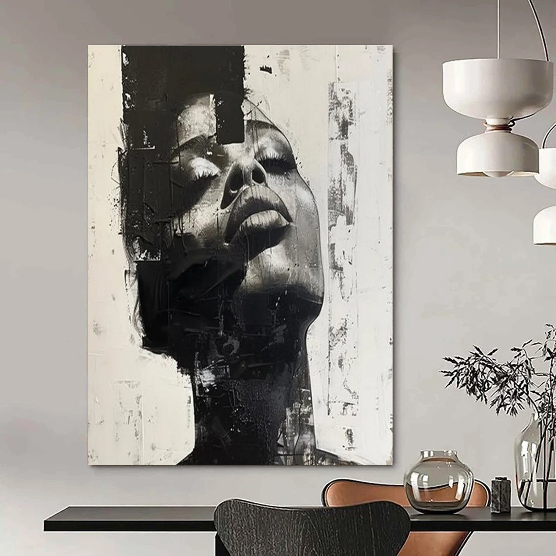 Black - White Abstract Portrait Painting for Edgy Urban Art Galleries HENG139
