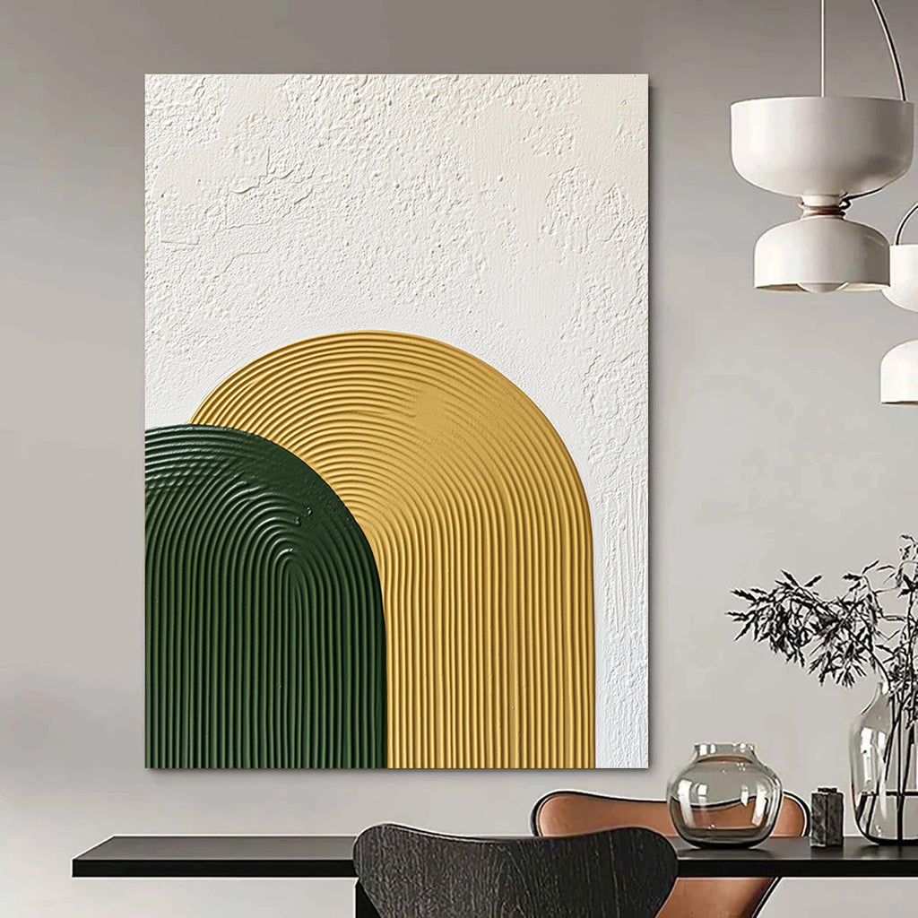 Green and Yellow Arches Abstract Painting of Playful Geometry GAB0095