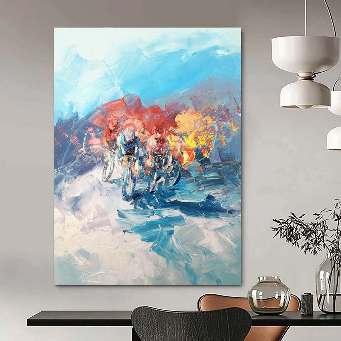 Cyclists in Motion Abstract Painting for Sports - Lover's Man Caves HENG532