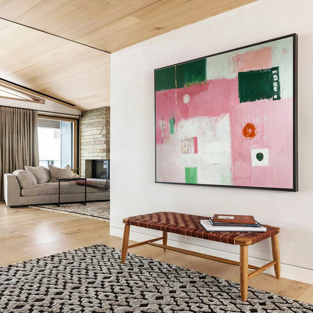 Eclectic Pink - Green Abstract Collage - Style Artwork Painting ABS129