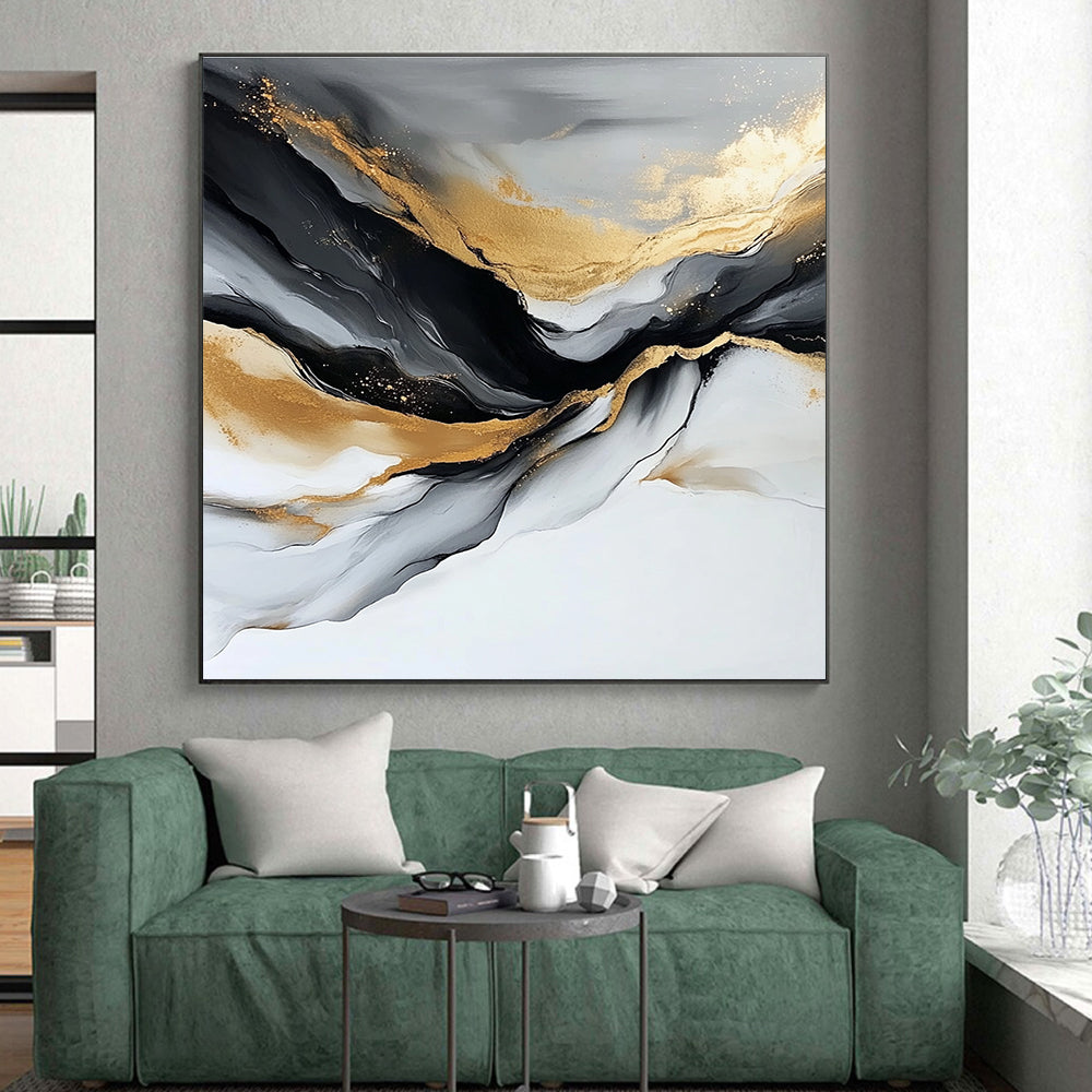 Gray - Gold Abstract Waves Painting with Opulent Serenity WINK417