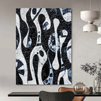 Black and White Flowing Forms Abstract Painting with Intricate Textures GAB0057