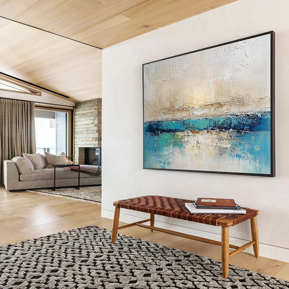 Textured Sea and Sky Abstract Painting with Layered, Coastal Calm ABS491