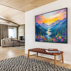 Sunset Mountain River Abstract Painting for Nature - Lover Bedrooms YHT414