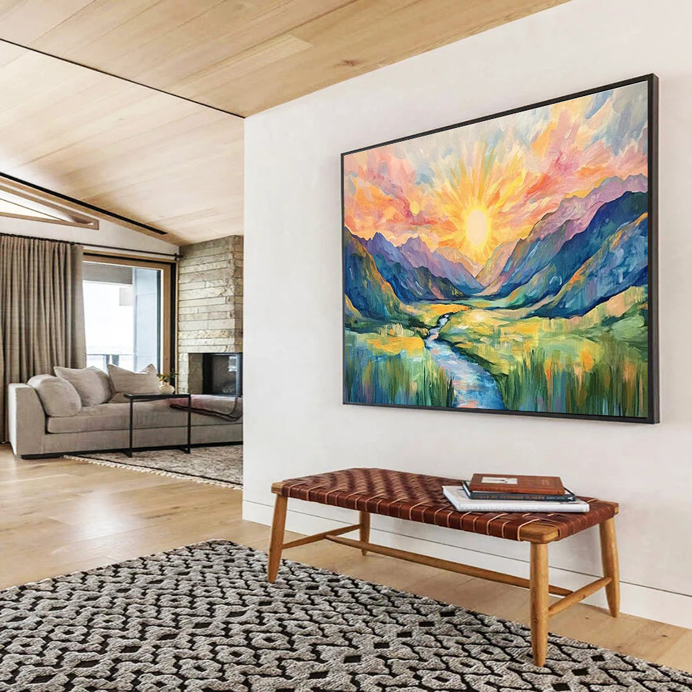 Sunrise Mountain Abstract Painting for Adventure - Lover Offices YHT416