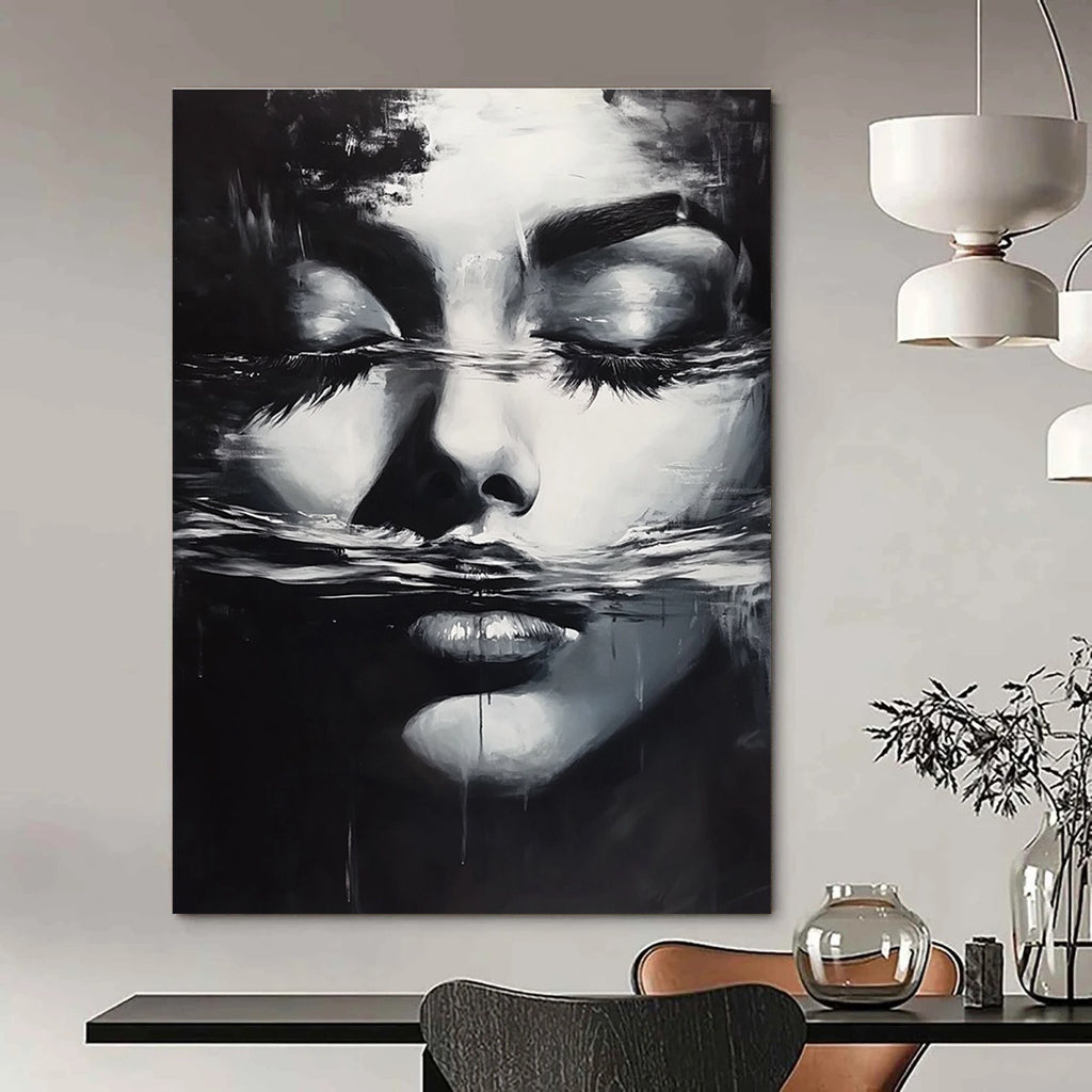 Woman’s Face in Water Evocative Abstract Painting for Thoughtful Spaces GAB1426