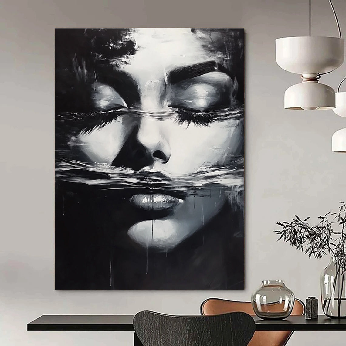 Woman’s Face in Water Evocative Abstract Painting for Thoughtful Spaces GAB1426