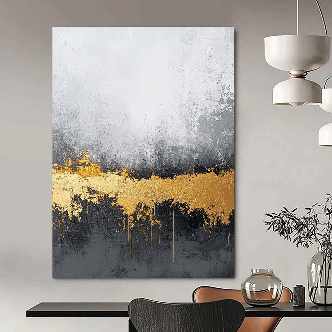 Industrial Chic Abstract Painting with Gold Drips GAB0663