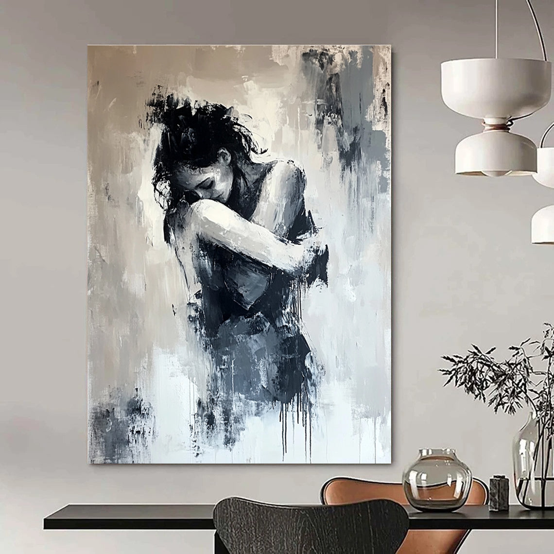Monochrome Figure Abstract Painting for Emotional Impact GAB0717