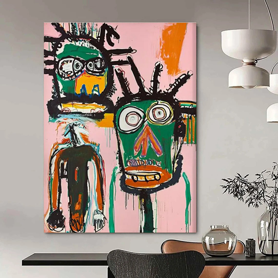 Two Abstract Tribal Faces Painting for Bohemian - Style Salons HENG106