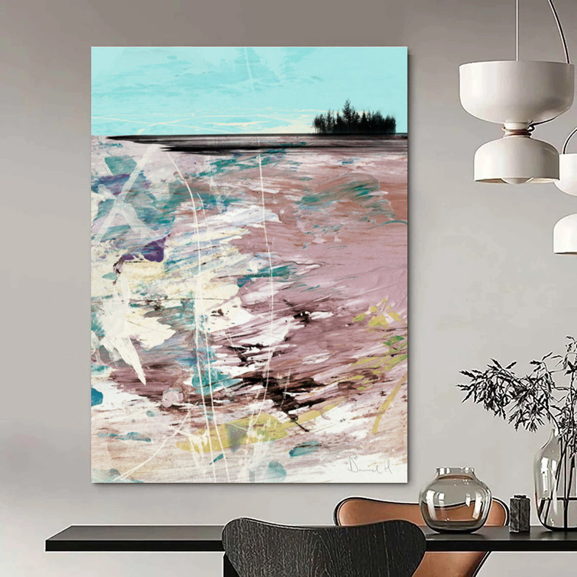 Pastel - Toned Landscape Abstract Painting for Romantic Bed and Breakfasts HENG198