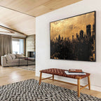 Golden City Silhouette Abstract Painting ABS302