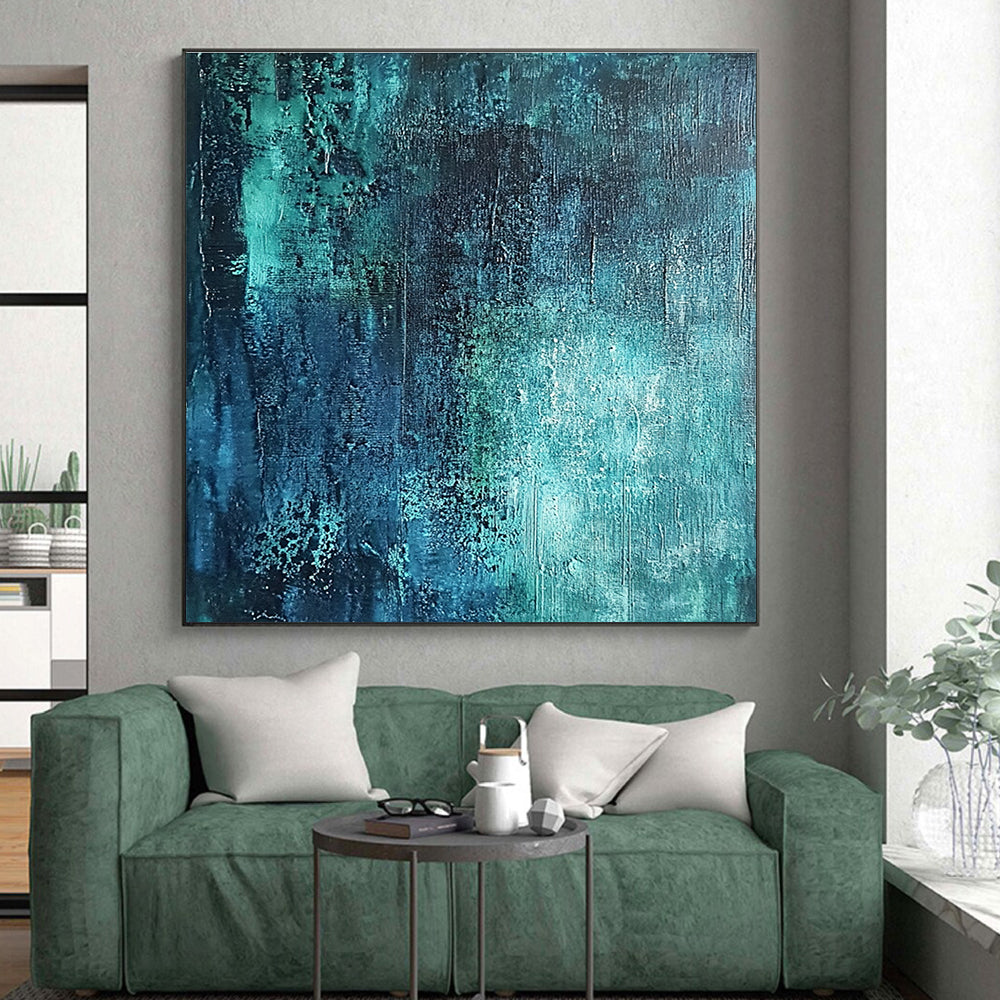 Deep Teal Textured Abstract Painting with Mysterious Depths WINK600