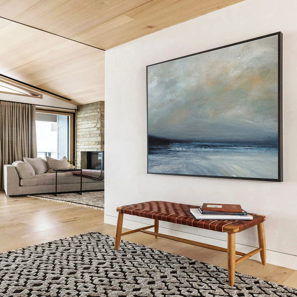 Misty Sea at Dusk Ethereal Abstract Painting for Serene Spaces YHT021