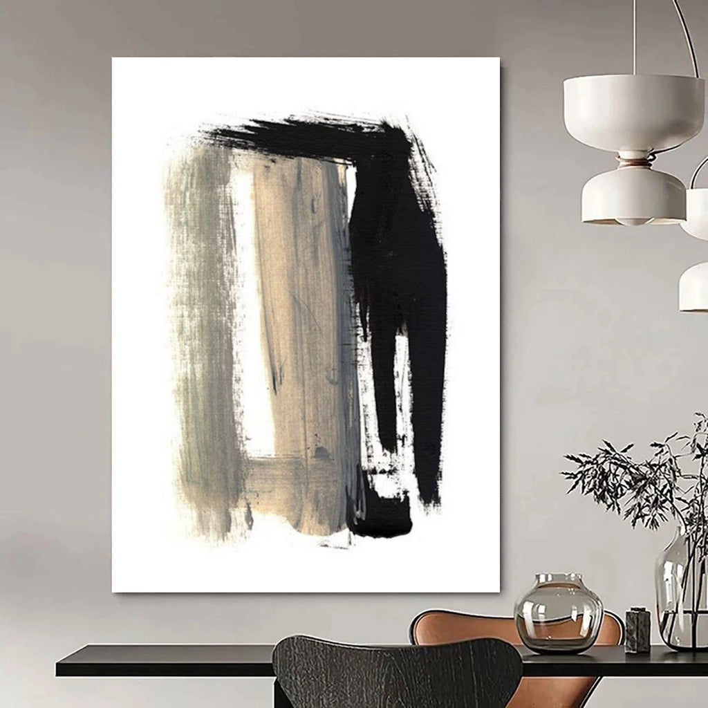 Black - Gray Abstract Brushstrokes Painting for Edgy Urban Lofts HENG157