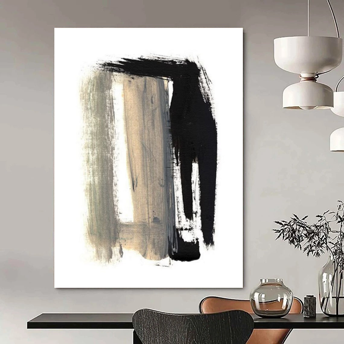 Black - Gray Abstract Brushstrokes Painting for Edgy Urban Lofts HENG157