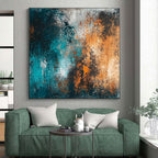 Teal and Orange Textured Abstract Painting with Fiery Calm WINK289
