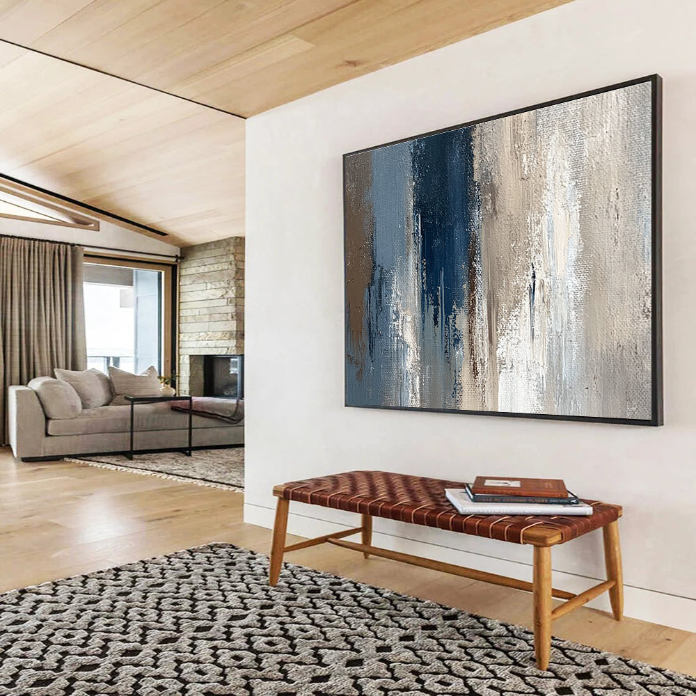 Blue and Gray Texture Abstract Painting with Layered Brushstrokes ABS274