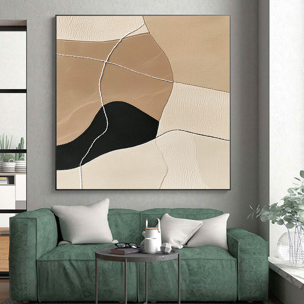 Leather - Patch Abstract Painting with Stitched Details WINK853