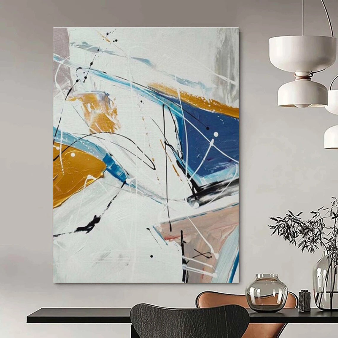 Energetic Abstract Lines Abstract Painting for Advertising Agency Meeting Rooms HENG049