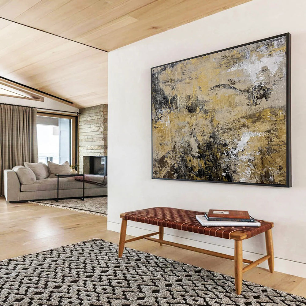 Beige and Black Abstract Painting for Minimalist Office Spaces YHT371