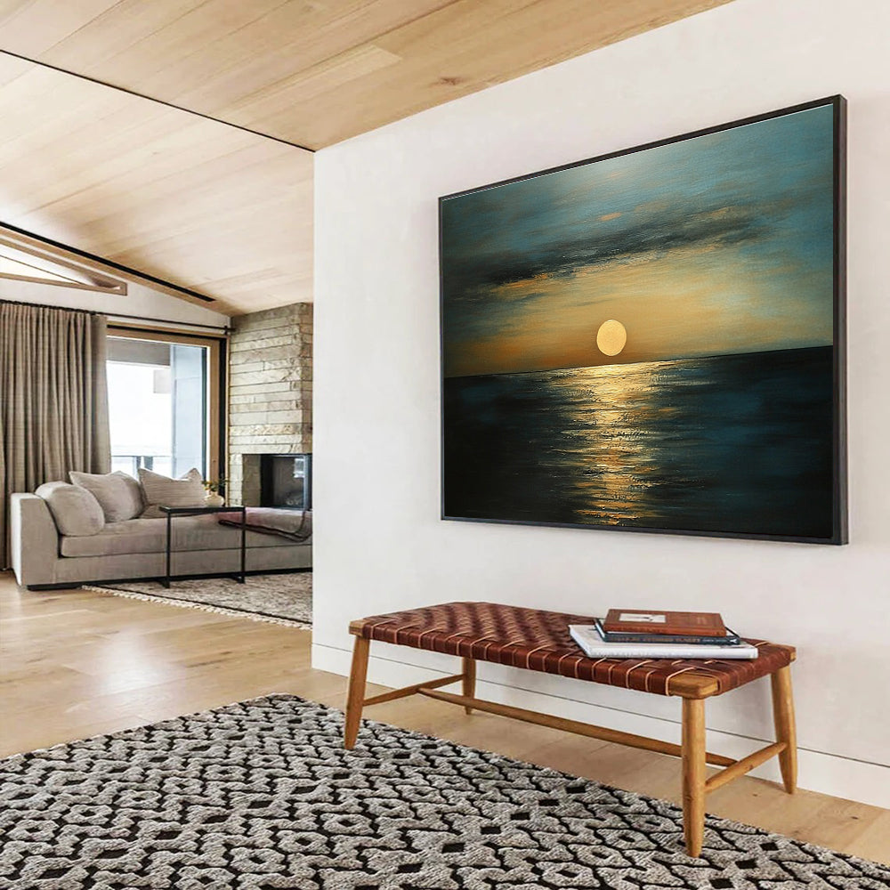 Golden Sunset Over Ocean Abstract Painting with Serene Ambiance ABS571