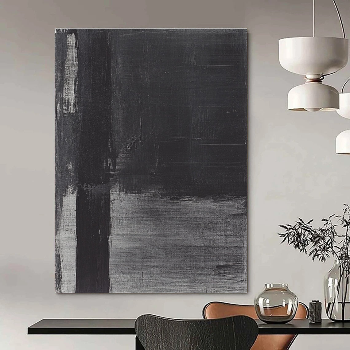 Textured Black and Gray Abstract Painting with Subtle Variations GAB0029