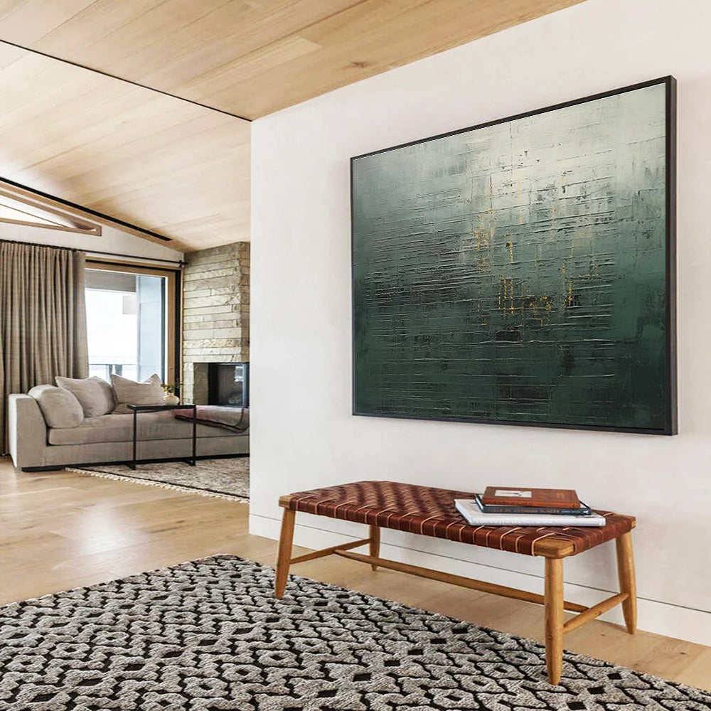 Dark Green and Gold Textured Abstract Painting for Sophisticated Dining Areas YHT323
