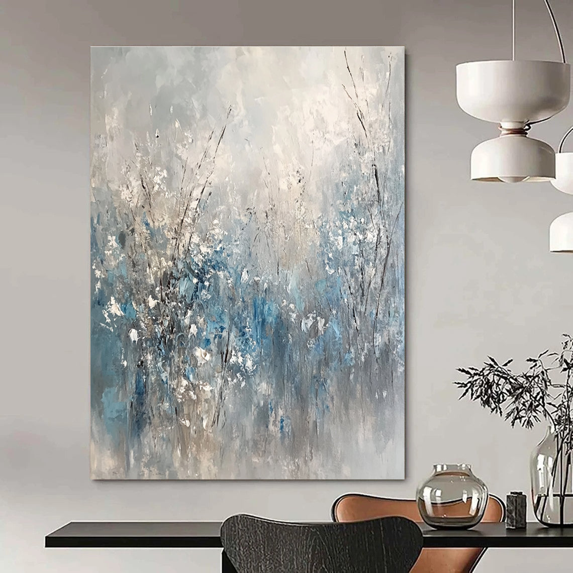 Blue - Gray Toned Abstract Floral Painting for Calming Spaces GAB0871