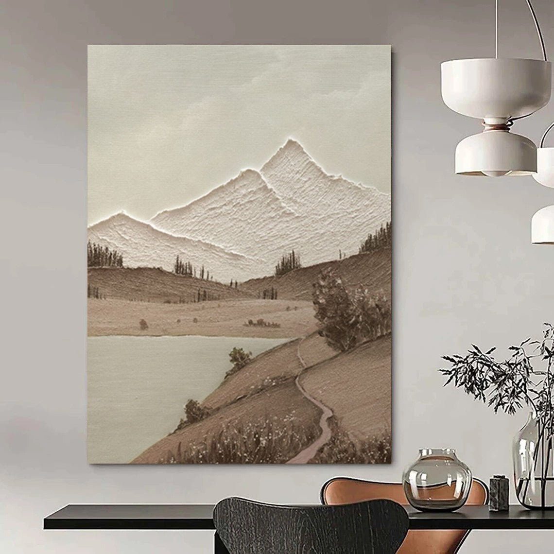 Minimalist Textured Mountain Landscape Abstract Painting for Timeless Spaces HENG268