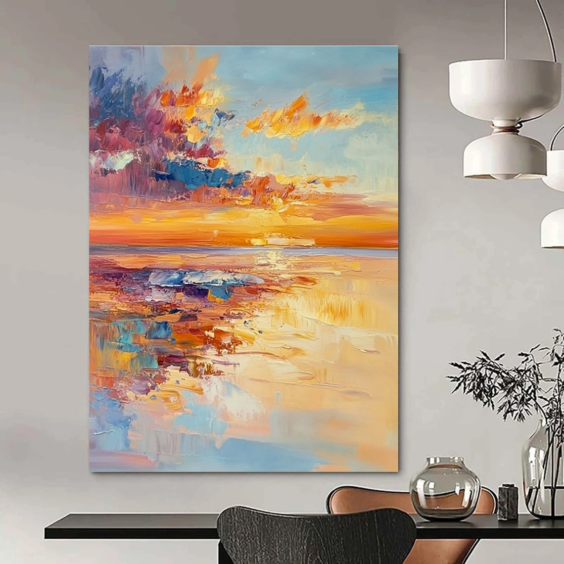 Sunset Beach Abstract Painting with Dynamic Colors GAB0009