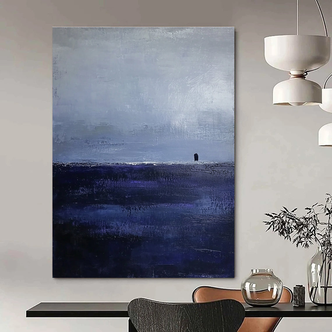Solitary Figure in Blue Ethereal Landscape Abstract Painting GAB0222