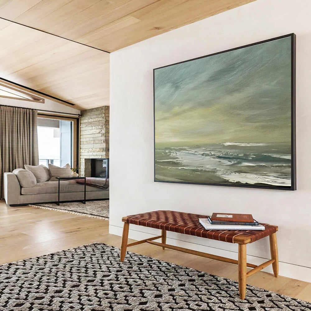 Greenish Sea Abstract Subtle Seascape Painting for Calm Interiors YHT026