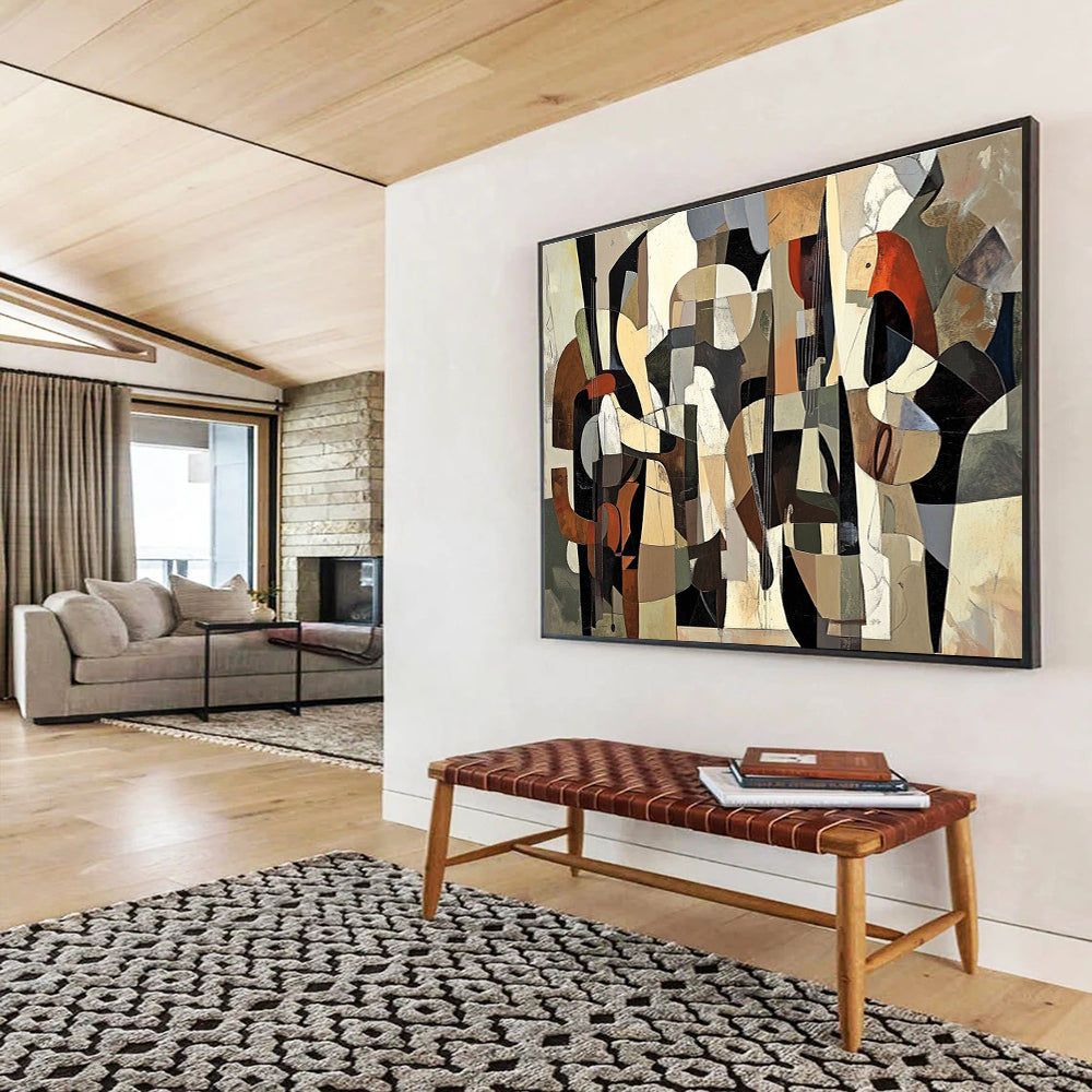 Cubist Musical Ensemble Abstract Painting with Intricate Layered Shapes ABS553
