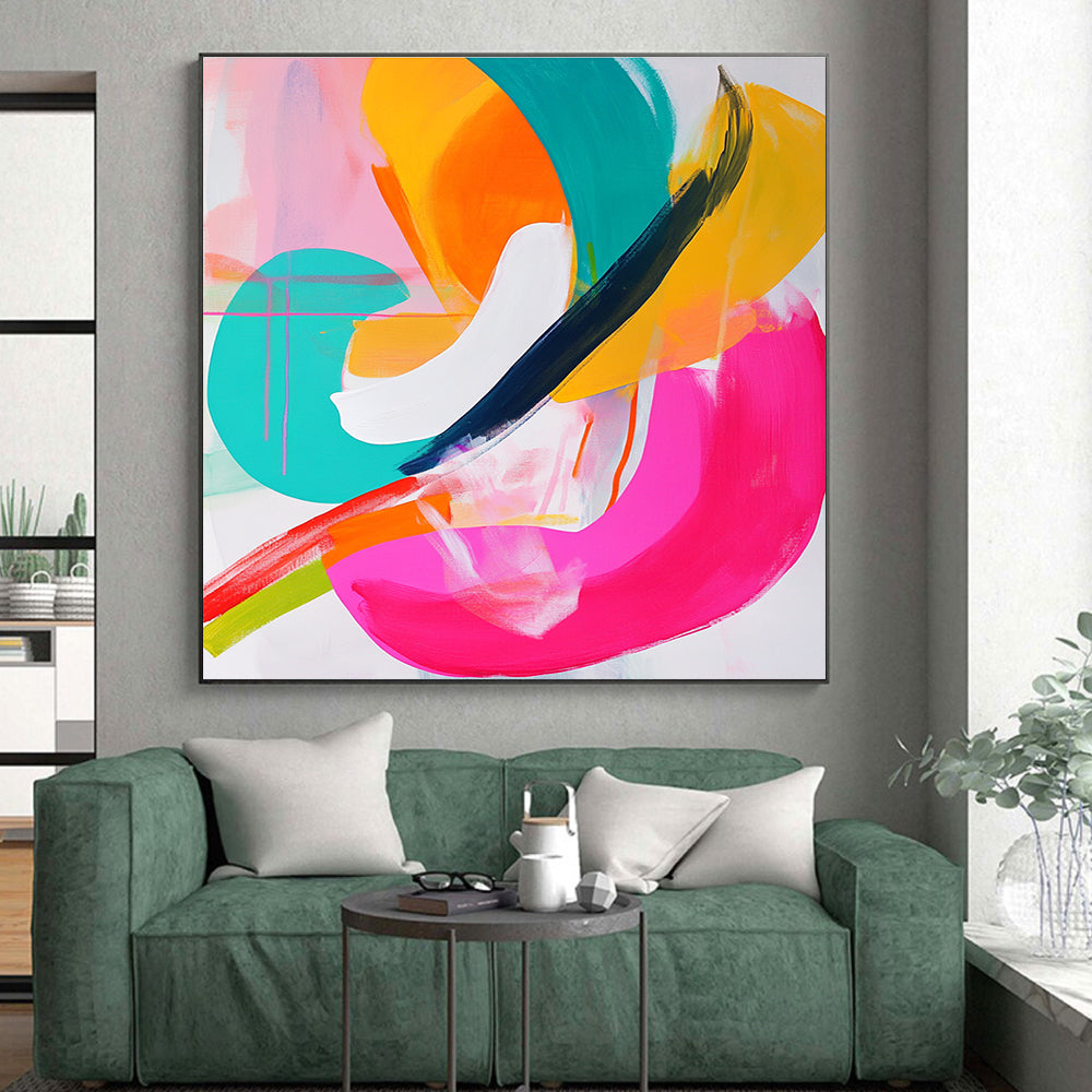 Colorful Curved Abstract Painting with Playful Rhythm WINK731