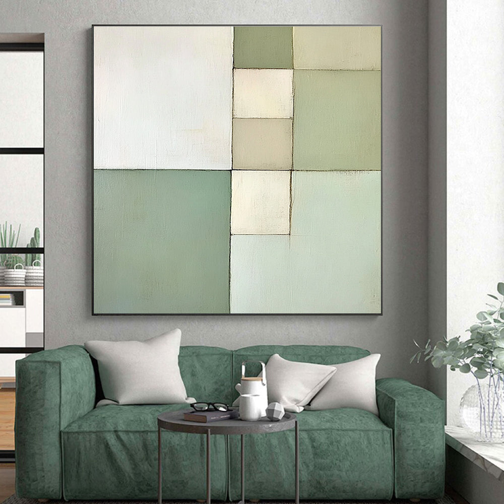 Pastel Green Grid Abstract Painting with Calm Order WINK172