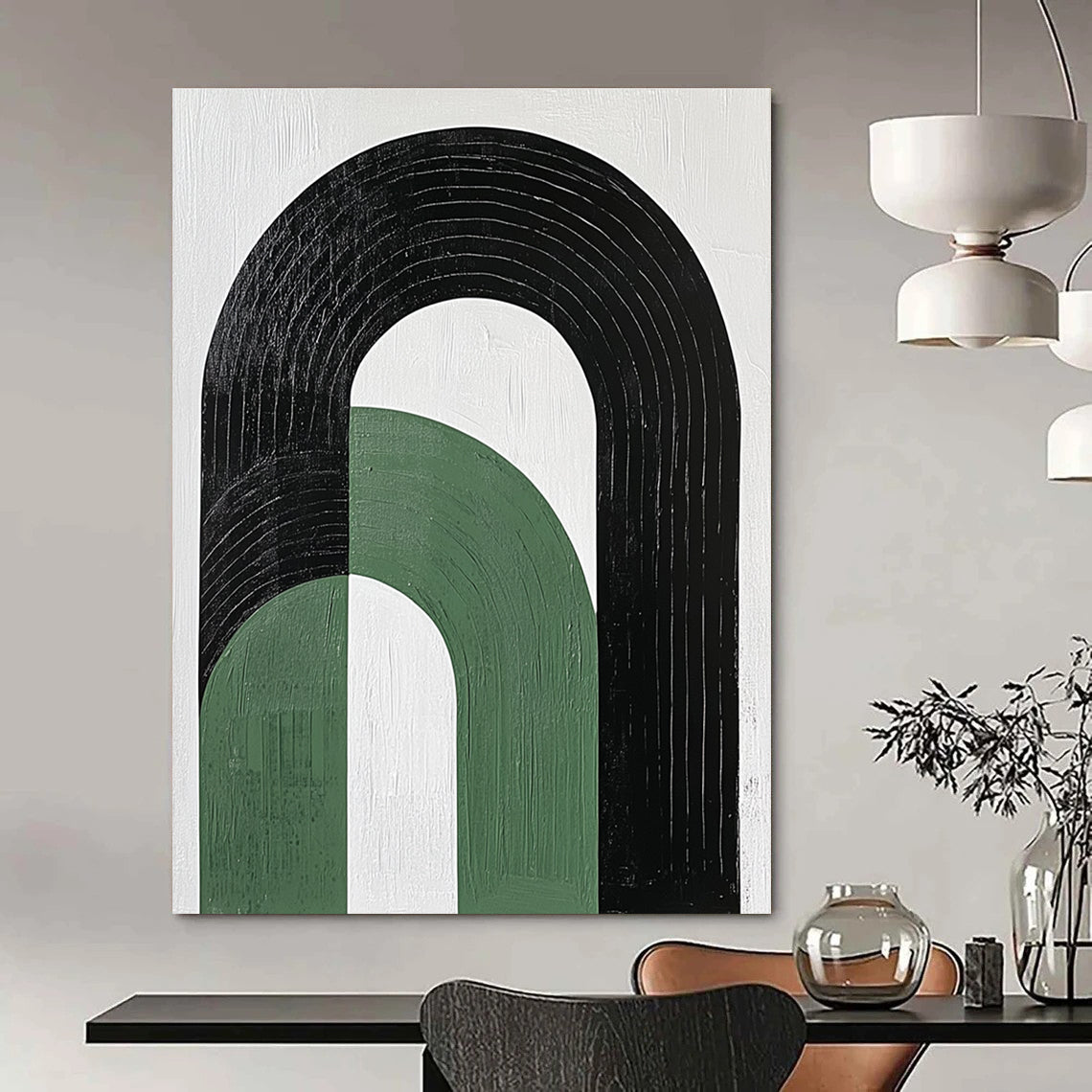 Green and Black Arches Minimalist Geometric Abstract Painting GAB0292