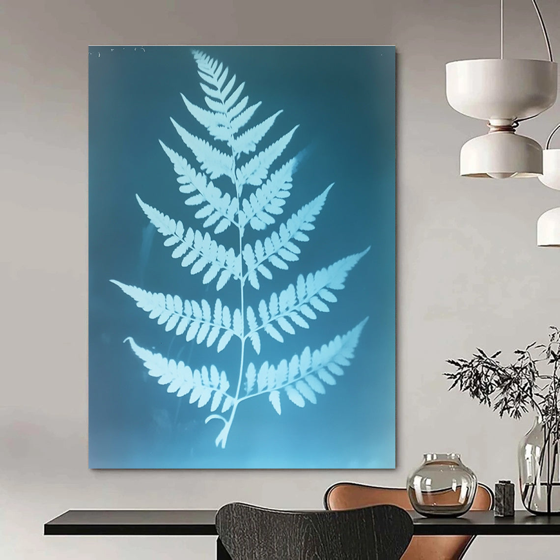 Fern Leaf Blueprint Abstract Painting for Nature - Inspired Home Offices GAB1327